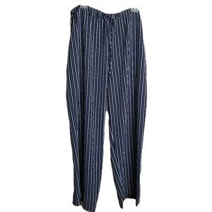 Basic Equipment Womens XL Navy White Striped Wide Leg Pants Coastal Nautical